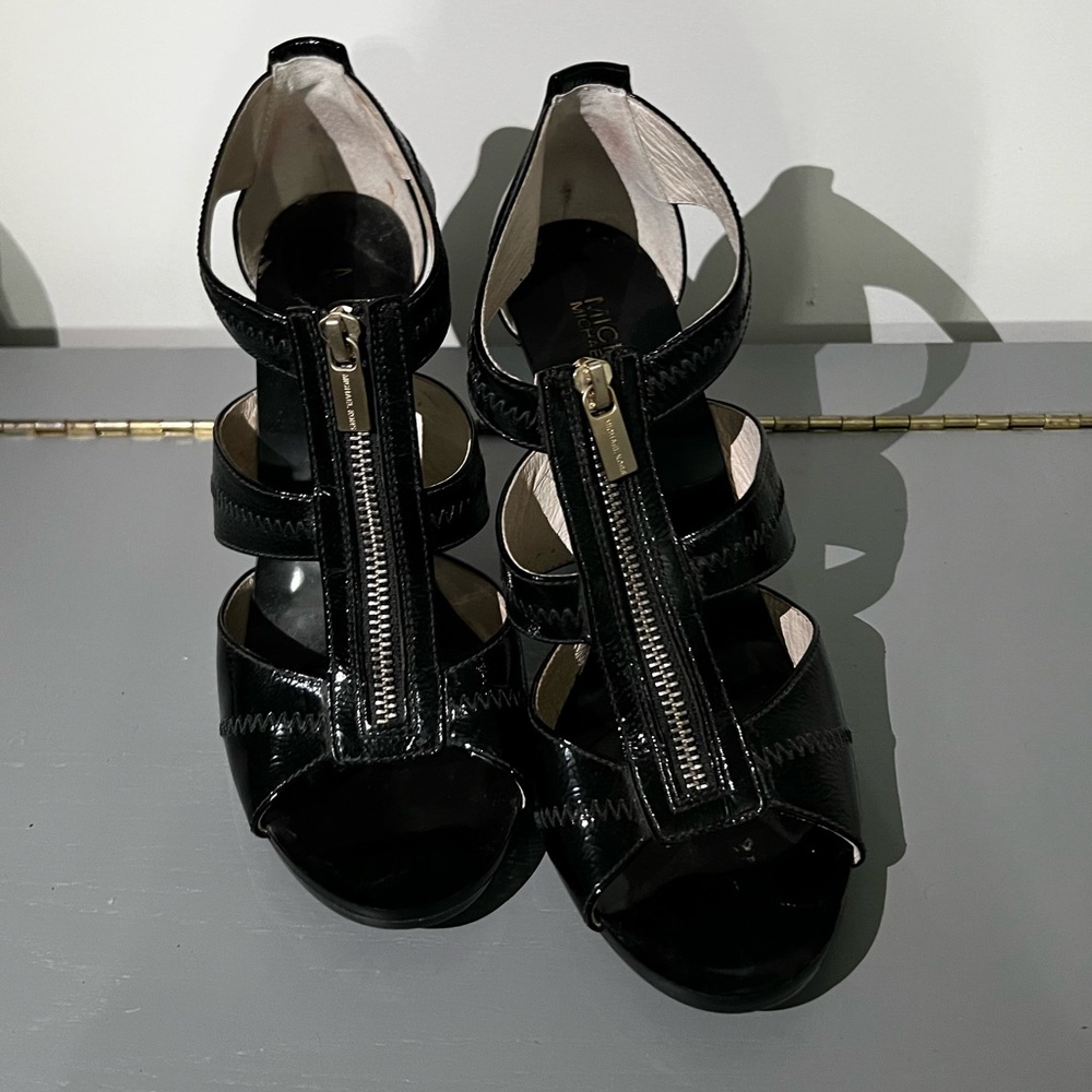 Strappy Black Zipper Heels
